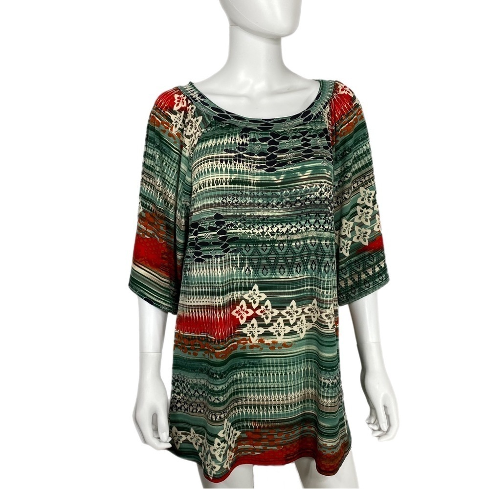 The ZigZag Stripe Earthy Floral Design Raglan Sleeve Oversized Tunic